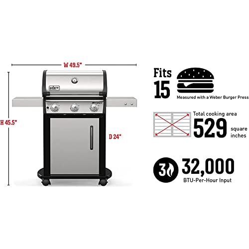 Weber 46502001 Spirit S-315 Gas Grill Liquid Propane Bundle with Generic Grill Cover Barbecue Waterproof Outdoor Protection and Aluminum Drip Pans Set of 3