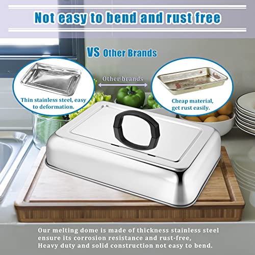 Rectangular Basting Cover, HaSteeL Stainless Steel Cheese Melting Dome Steaming Cover Lid, Heavy Duty Griddle Grill Accessories for Flat Top Teppanyaki BBQ Kitchen Indoor & Outdoor, Dishwasher Safe