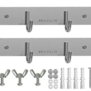 NATIKON Heavy Duty Stainless Steel Rack Hanger Hook for BBQ Grill Utensils and Grill Accessories - Easy to Install for Indoor or Outdoor Use - 2 Pcs