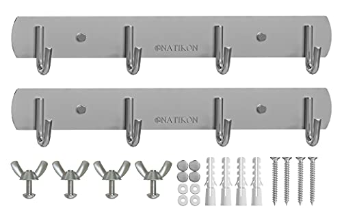 NATIKON Heavy Duty Stainless Steel Rack Hanger Hook for BBQ Grill Utensils and Grill Accessories - Easy to Install for Indoor or Outdoor Use - 2 Pcs