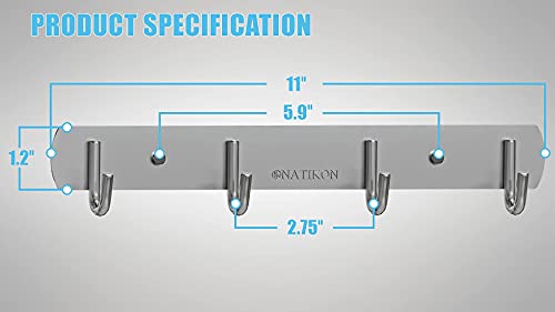 NATIKON Heavy Duty Stainless Steel Rack Hanger Hook for BBQ Grill Utensils and Grill Accessories - Easy to Install for Indoor or Outdoor Use - 2 Pcs