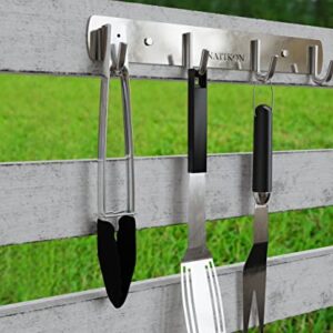 NATIKON Heavy Duty Stainless Steel Rack Hanger Hook for BBQ Grill Utensils and Grill Accessories - Easy to Install for Indoor or Outdoor Use - 2 Pcs