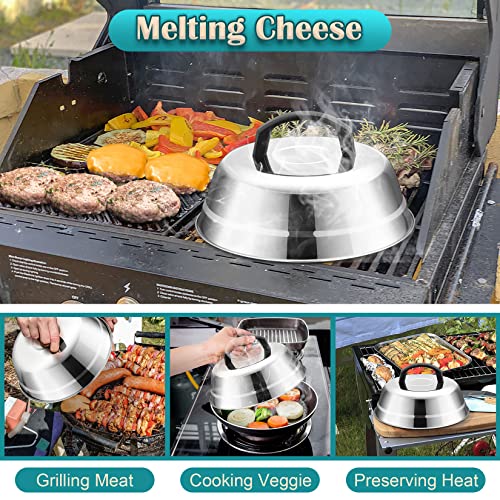 9 Inch Cheese Melting Dome & Grill Press Kit, Joyfair Stainless Steel Griddle Basting Cover with Cast Iron Burger Press for Grilling Patty, Outdoor Camping/Flat Top Teppanyaki, Dishwasher Safe