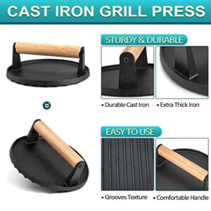 9 Inch Cheese Melting Dome & Grill Press Kit, Joyfair Stainless Steel Griddle Basting Cover with Cast Iron Burger Press for Grilling Patty, Outdoor Camping/Flat Top Teppanyaki, Dishwasher Safe