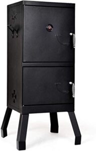moccha smoked carbon oven, vertical charcoal smoker, outdoors charcoal barbeque, iron structure, two layers design, with two chrome-plated nets, two charcoal pots, suitable for lawn picnic, black