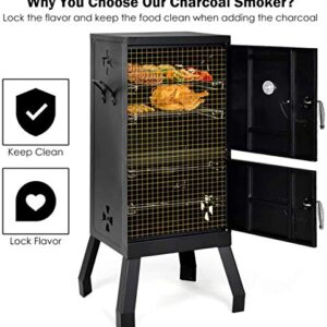 Moccha Smoked Carbon Oven, Vertical Charcoal Smoker, Outdoors Charcoal Barbeque, Iron Structure, Two Layers Design, with Two Chrome-Plated Nets, Two Charcoal Pots, Suitable for Lawn Picnic, Black