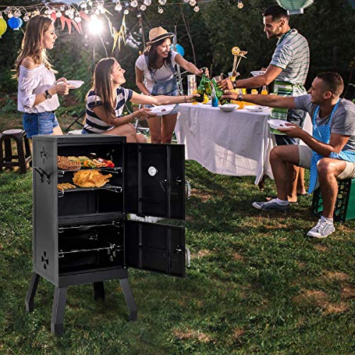 Moccha Smoked Carbon Oven, Vertical Charcoal Smoker, Outdoors Charcoal Barbeque, Iron Structure, Two Layers Design, with Two Chrome-Plated Nets, Two Charcoal Pots, Suitable for Lawn Picnic, Black