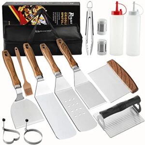romanticist 15pc professional griddle accessories set with smash burger press, stainless steel grill bbq spatula set, complete flat top grill tools kit for men women indoor/outdoor hibachi grilling