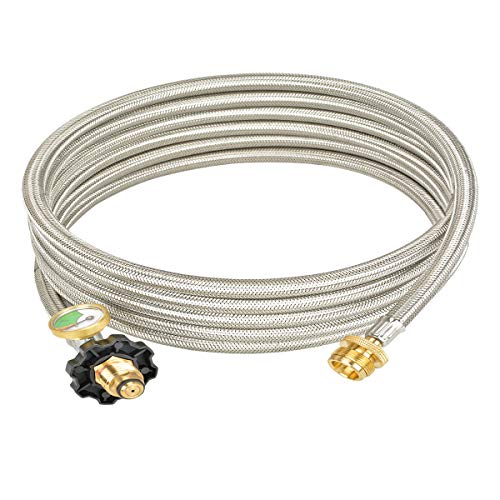 only fire 15FT Braided Stainless Propane Hose with Propane Tank Gauge 1lb to 20lb Propane Converter for Heater, Grill and More 1lb Portable Appliance