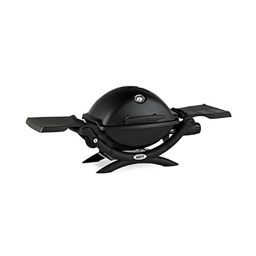 Weber Q 1200 Gas Grill - LP Gas (Black) with Portable Cart and Grill Cover Bundle (3 Items)