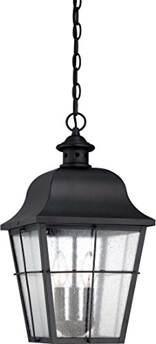 Quoizel MHE1910K Millhouse Seedy Glass Outdoor Pendant Ceiling Lighting, 3-Light, 180 Watts, Mystic Black (19"H x 10"W)