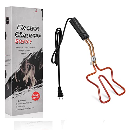 Electric Charcoal Fire Starter Lighter – BBQ Grill Fire Starters for Fireplace Campfires Coal Quick Ignite Briquettes |No Sparks or Flames | 304 Stainless Steel Coils Elements 5ft Long Cable Cord 700W