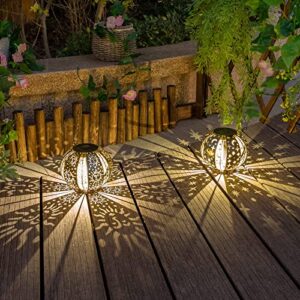 tryme solar lanterns outdoor waterproof moon star sun hanging solar garden lanterns lights with handle patio decorations for table yard (bronze and silver)