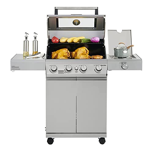 Monument Grills Larger 4-Burner Propane Gas Grills bbq Stainless Steel Heavy-Duty Cabinet Style with LED Controls Side Burner Mesa 400m