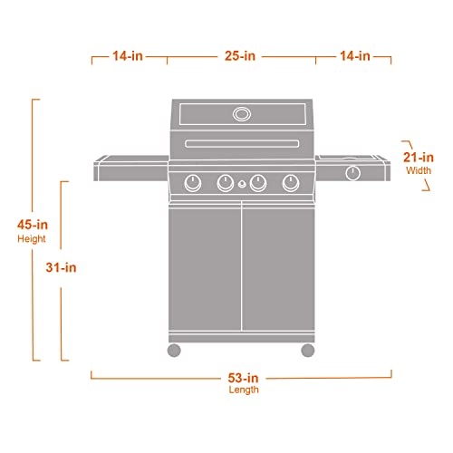 Monument Grills Larger 4-Burner Propane Gas Grills bbq Stainless Steel Heavy-Duty Cabinet Style with LED Controls Side Burner Mesa 400m
