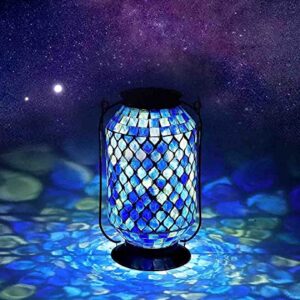 IVCOOLE Solar Table Lamps , Mosaic Solar Lantern Outdoor Hanging, 11'' Height Honeycomb Pattern Solar Hanging Lantern Outdoor, Metal/Glass Solar Garden Decorations for Garden, Patio, Pathway, Yard