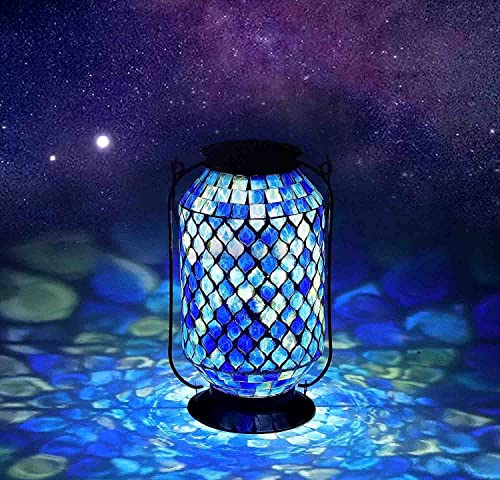 IVCOOLE Solar Table Lamps , Mosaic Solar Lantern Outdoor Hanging, 11'' Height Honeycomb Pattern Solar Hanging Lantern Outdoor, Metal/Glass Solar Garden Decorations for Garden, Patio, Pathway, Yard