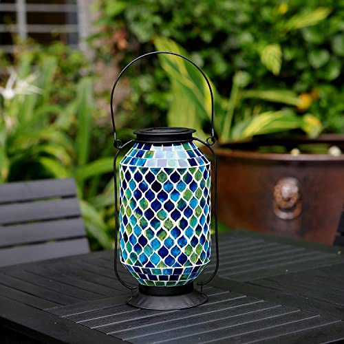 IVCOOLE Solar Table Lamps , Mosaic Solar Lantern Outdoor Hanging, 11'' Height Honeycomb Pattern Solar Hanging Lantern Outdoor, Metal/Glass Solar Garden Decorations for Garden, Patio, Pathway, Yard