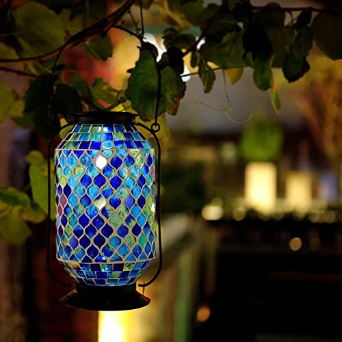 IVCOOLE Solar Table Lamps , Mosaic Solar Lantern Outdoor Hanging, 11'' Height Honeycomb Pattern Solar Hanging Lantern Outdoor, Metal/Glass Solar Garden Decorations for Garden, Patio, Pathway, Yard