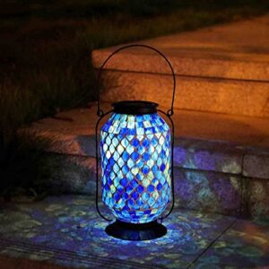 IVCOOLE Solar Table Lamps , Mosaic Solar Lantern Outdoor Hanging, 11'' Height Honeycomb Pattern Solar Hanging Lantern Outdoor, Metal/Glass Solar Garden Decorations for Garden, Patio, Pathway, Yard