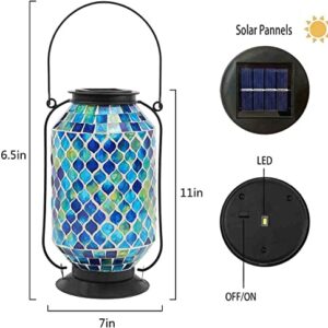 IVCOOLE Solar Table Lamps , Mosaic Solar Lantern Outdoor Hanging, 11'' Height Honeycomb Pattern Solar Hanging Lantern Outdoor, Metal/Glass Solar Garden Decorations for Garden, Patio, Pathway, Yard