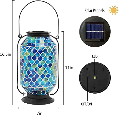 IVCOOLE Solar Table Lamps , Mosaic Solar Lantern Outdoor Hanging, 11'' Height Honeycomb Pattern Solar Hanging Lantern Outdoor, Metal/Glass Solar Garden Decorations for Garden, Patio, Pathway, Yard