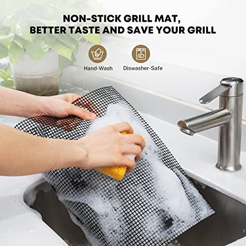 PatioGem Reusable Mesh Mat, Grill Mesh Mats for Outdoor Grill Nonstick BBQ Mats for Grilling, Grill Set of 3, Nonstick Grill Mat, Mats for Grilling, BBQ Accessories Mesh Grill Mat -Black Brown