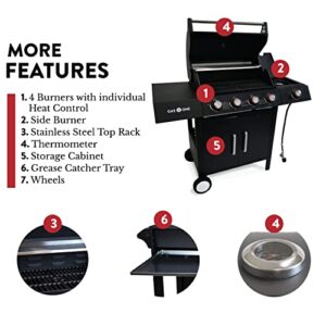 Gas One 4 Burner Gas Grill – Premium Propane Grill with Side Burner – Outdoor Grill Cabinet Style with Wheels - High-Temperature Paint Coating Gas BBQ Grill – Elegant and Luxurious Design