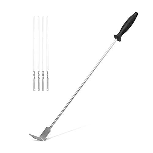 JRG68 Charcoal Grill Ash Rake 25 inch, Scraper Cleaning Tool for Wood-Fired Pizza Oven, BBQ, Kettle Grills, Fire Pits, Restaurant, Pizzeria - Complete with 4 Skewers