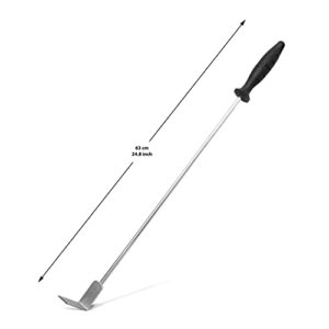 JRG68 Charcoal Grill Ash Rake 25 inch, Scraper Cleaning Tool for Wood-Fired Pizza Oven, BBQ, Kettle Grills, Fire Pits, Restaurant, Pizzeria - Complete with 4 Skewers