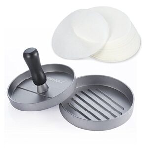 GWHOLE Non-Stick Burger Press Aluminum Hamburger Patty Maker with 100 Wax Papers for BBQ Grill