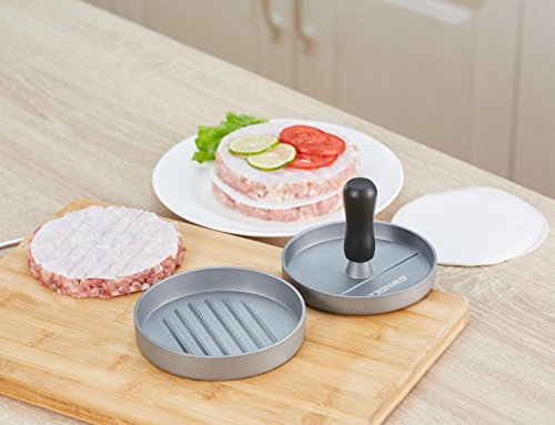 GWHOLE Non-Stick Burger Press Aluminum Hamburger Patty Maker with 100 Wax Papers for BBQ Grill