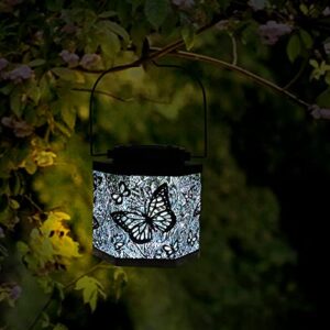 ielevations hanging butterfly solar lanterns decor outdoor waterproof led hanging solar lanterns metal lantern butterfly solar light for patio yard garden porch table- 1 pack (butterfly)