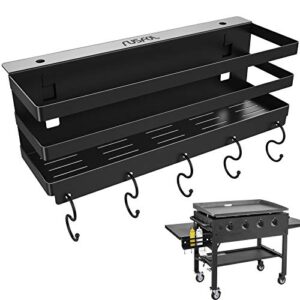 rusfol upgraded stainless steel griddle caddy for 28"/36" blackstone griddles, with a allen key, space saving bbq accessories storage box, free from drill hole&easy to install
