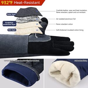 BESSTEVEN 16in Leather Welding Gloves 932℉/500℃ Heat Resistant Pizza Oven Mitts Grill BBQ Fireplace Gloves for Men Women Grilling Cooking Baking Welder Ironworker Smoker Gifts