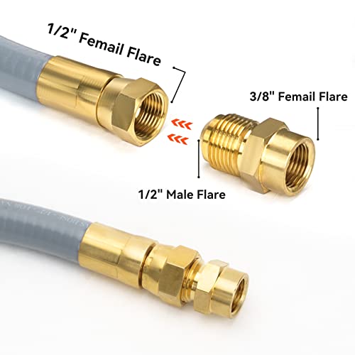 Kenmeister Chef 24 Feet 1/2 ID Natural Gas Hose with Quick Connect/Disconnect and 3/8" Female Flare by 1/2" Male Flare Adapter for Outdoor NG/Propane Appliance