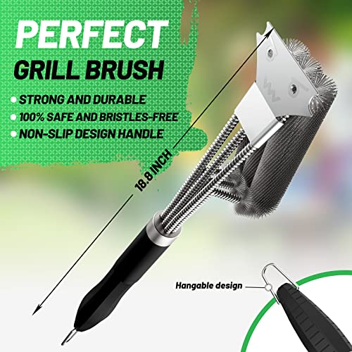 AJIJING Grill Brush for Outdoor Grill, 18" BBQ Brush for Grill Cleaning Stainless Steel Wire Bristle BBQ Grill Cleaner Brush with Scraper Accessories (1 Pack)