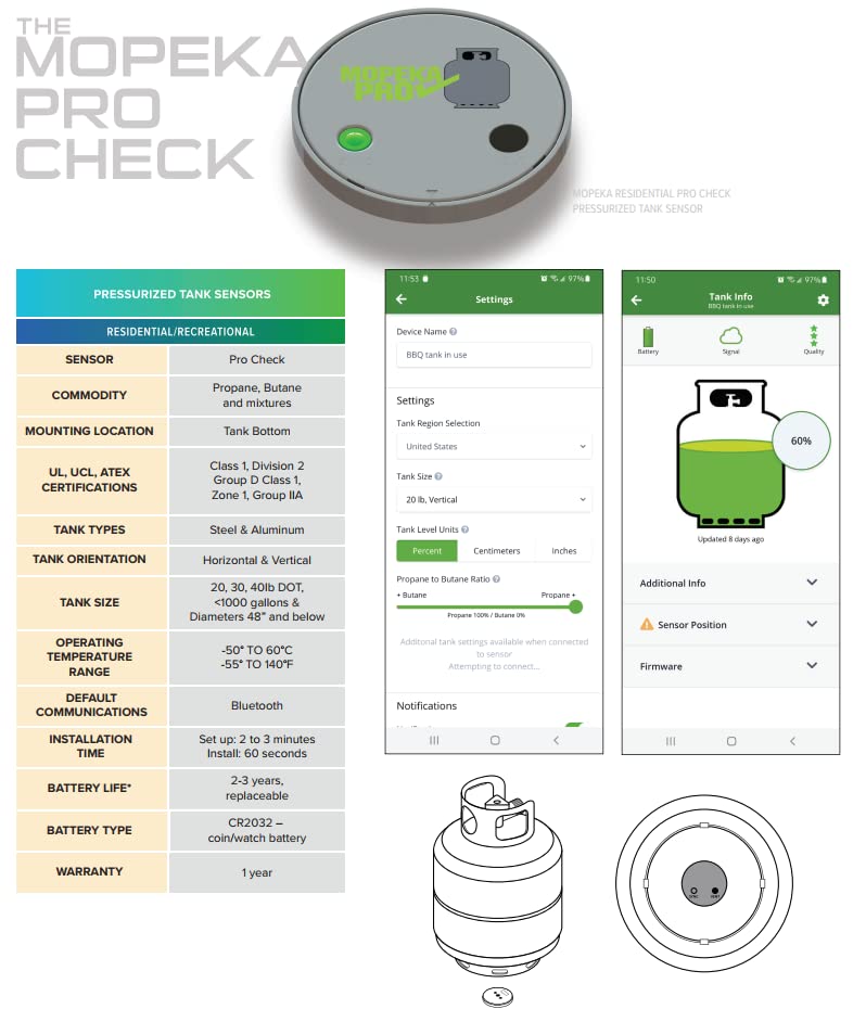 Mopeka Pro Check Bundle - 1 Pro Check Sensor and 1 Wifi Bridge/Gateway - Wireless Propane Gauge for your RV, BBQ Grill, and Patio Heater LPG Tanks - Monitor Propane Levels with the Free Tank Check App