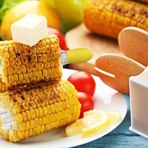 Recoil Corn Cob Holders Skewers BBQ Twin Prong Holders, Corn Dishes and Butter Spreader Set Kits, Includes 8 Corn Cob Holders, 4 Corn Dishes and Butter Spreader