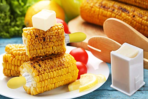 Recoil Corn Cob Holders Skewers BBQ Twin Prong Holders, Corn Dishes and Butter Spreader Set Kits, Includes 8 Corn Cob Holders, 4 Corn Dishes and Butter Spreader