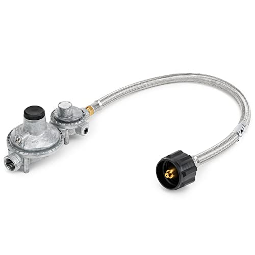 Stanbroil Vertical Two Stage Propane Regulator - 20" RV Propane Pigtail Stainless Steel Braided Hose Type 1 Connection with 1/4" Male NPT