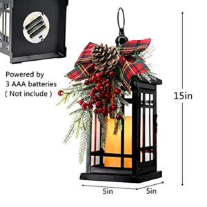 Christmas Candle Lantern,Decorative Lantern with Led Candle Battery Operated Hanging Lanterns Flameless Candle Lantern for Home Christmas Indoor Outdoor Decorations-Red