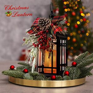 Christmas Candle Lantern,Decorative Lantern with Led Candle Battery Operated Hanging Lanterns Flameless Candle Lantern for Home Christmas Indoor Outdoor Decorations-Red