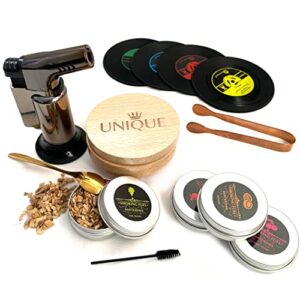 smoked old fashion whiskey cocktail smoker kit & 4 wood chips(apple, oak, cherry and hickory) -old fashioned smoker kit bar accessories. bourbon gifts for men & women. butane is not included
