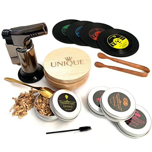 Smoked Old Fashion Whiskey Cocktail Smoker Kit & 4 Wood Chips(Apple, Oak, Cherry and hickory) -Old Fashioned Smoker Kit Bar accessories. Bourbon gifts for men & women. Butane is not included