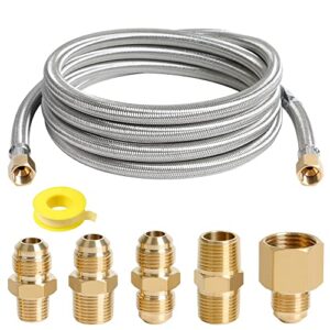 atkke 10ft high pressure propane extension hose with conversion couplings kit, steel braided propane gas line with pipe fitting 3/8" flare for bbq grill, heater, fire pit