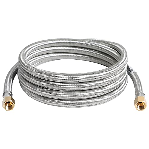 ATKKE 10FT High Pressure Propane Extension Hose with Conversion Couplings Kit, Steel Braided Propane Gas Line with Pipe Fitting 3/8" Flare for BBQ Grill, Heater, Fire Pit