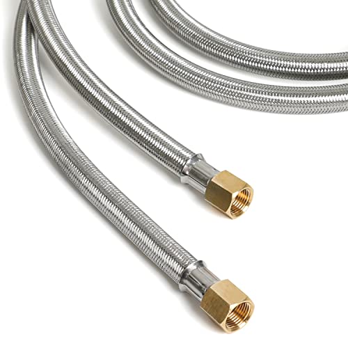 ATKKE 10FT High Pressure Propane Extension Hose with Conversion Couplings Kit, Steel Braided Propane Gas Line with Pipe Fitting 3/8" Flare for BBQ Grill, Heater, Fire Pit