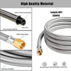 ATKKE 10FT High Pressure Propane Extension Hose with Conversion Couplings Kit, Steel Braided Propane Gas Line with Pipe Fitting 3/8" Flare for BBQ Grill, Heater, Fire Pit