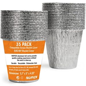 nupick 35 pack bac407 grease bucket liner compatible for traeger pro series 575/780, 22/34 series, ironwood 650/885 grills, grill accessories for traeger, 4.9" x 4.5"